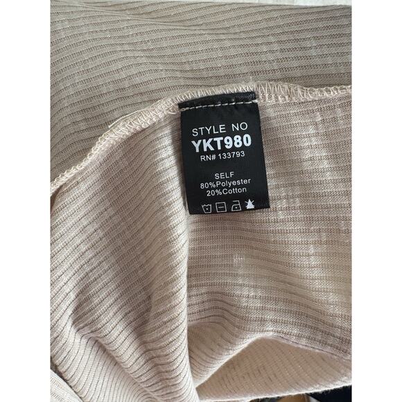 POL Beige Ribbed Knit Top - Small Cottagecore Holiday Boho Neutral Slouchy Layer - Picture 11 of 11